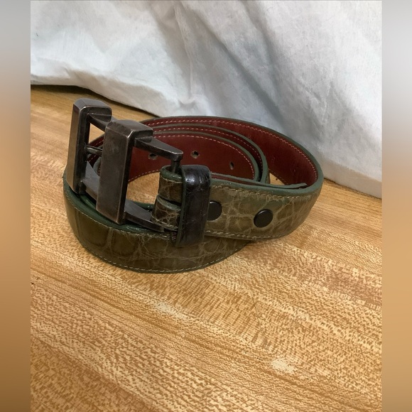 Pat Areias Men’s Belt Sz 30 Dark Green Alligator Leather Silver 925 Heavy Buckle - Picture 2 of 14